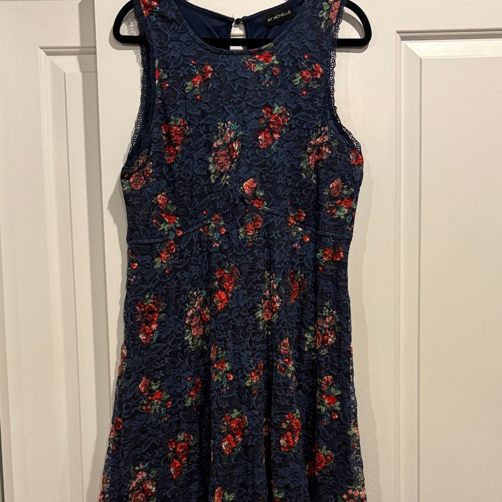My Michelle Navy and Red Floral Lace Dress